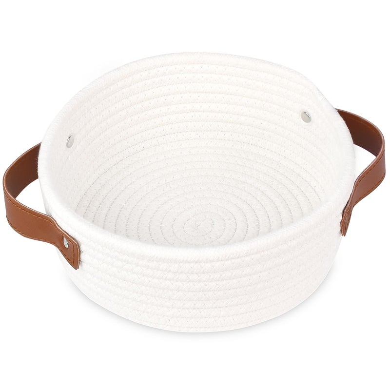 ABenkle Small Storage Basket  Mini Baby Basket  Cute Tiny Cotton Rope Woven Basket Shelf Basket  Boho Decorative Toy Dog Cat Basket for Nursery  Kids Room  Spa  Empty Gift Basket - XS  White - Image 1